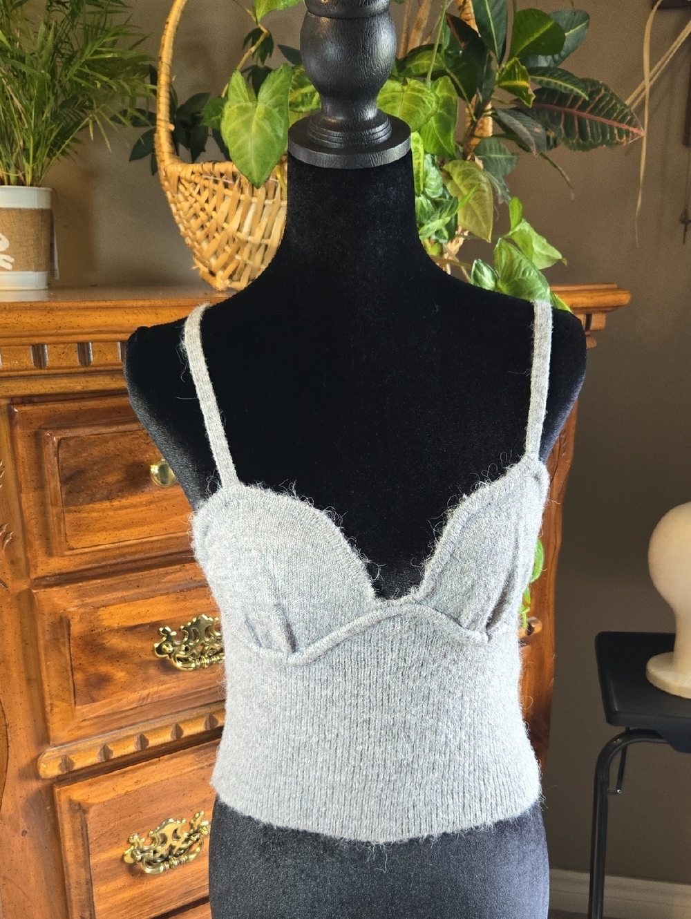 Zara Soft Knit Bralette Crop Top in Light Gray Size Medium